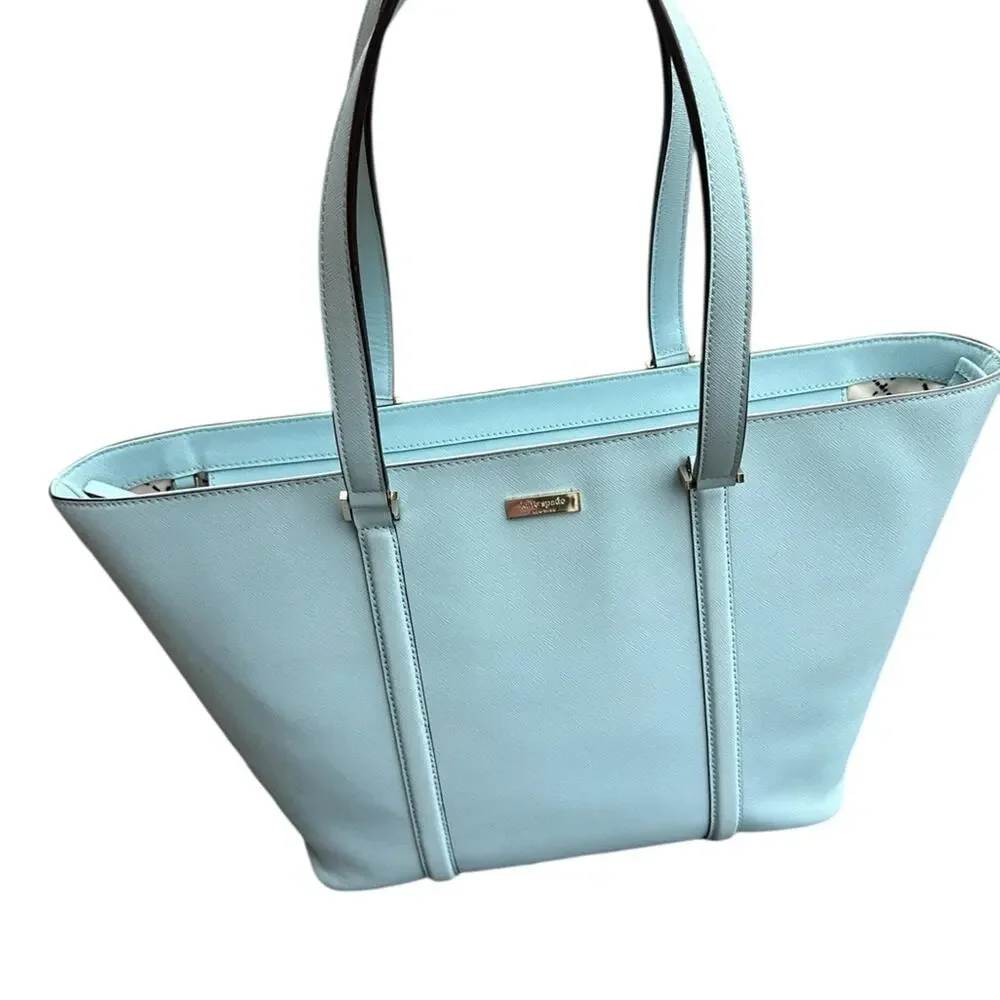 Kate Spade New York Light Blue Baby Blue Large Tote Handbag GUC
